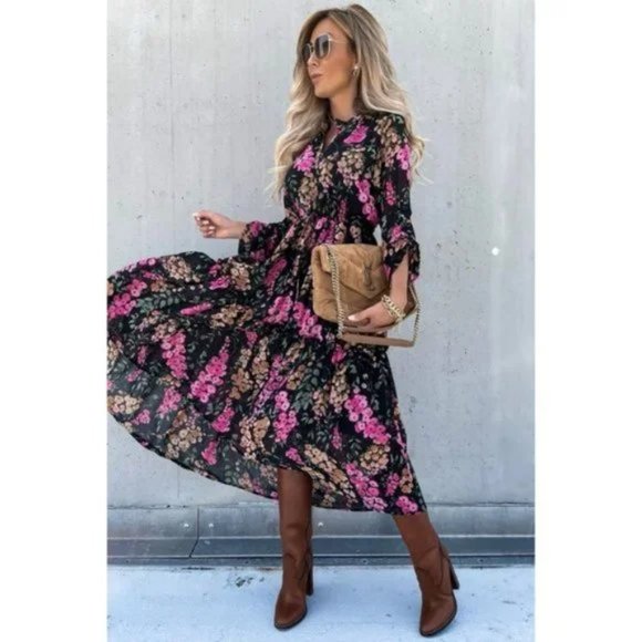 Women's Black Floral Print High Neck Top